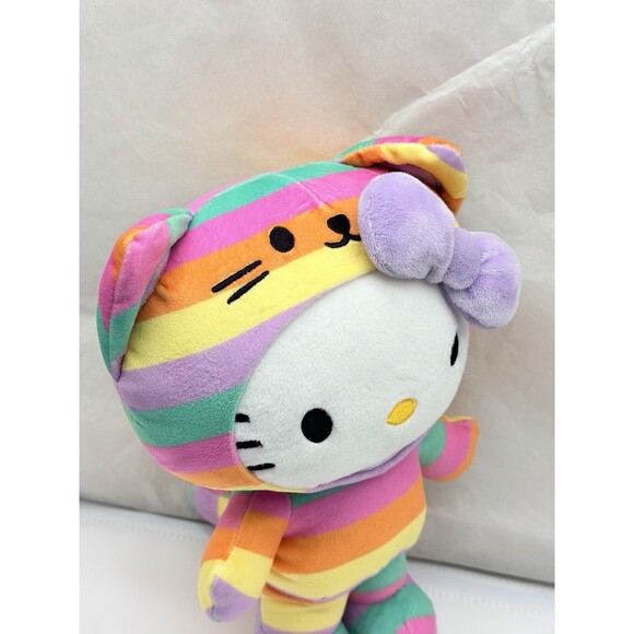 Hello Kitty Pastel Striped Sanrio GUND Plush Toy In Pusheen Cat Rainbow Costume - Picture 5 of 11